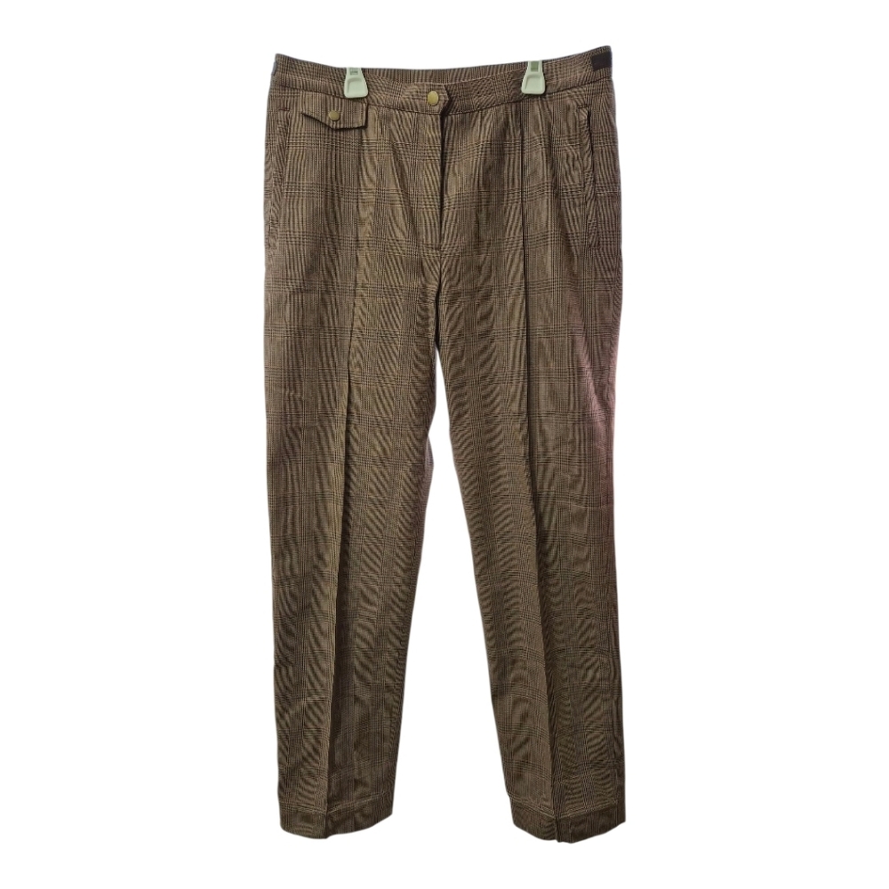Lauren Ralph Lauren Cotton Blend Glen Plaid Pants Size 12 Leather Waist Straps